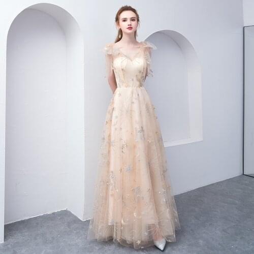 Special Occasion Dresses V-Neck Elegant Appliques A-Line Empire Short Sleeves Tulle Floor-Length Lady Formal Party Gown E1082