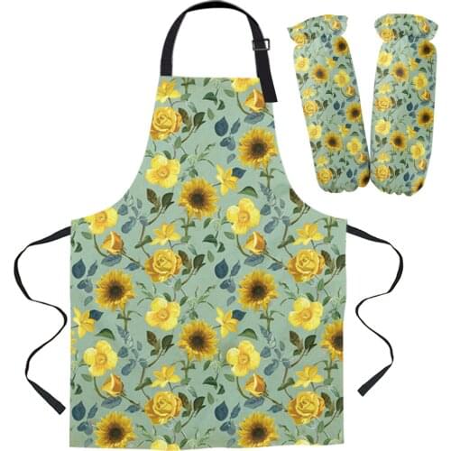 Sunflower Retro Plant Leaves Kitchen Apron Baking Accessories Sleeveless Aprons for Men Women Home Cleaning Tools