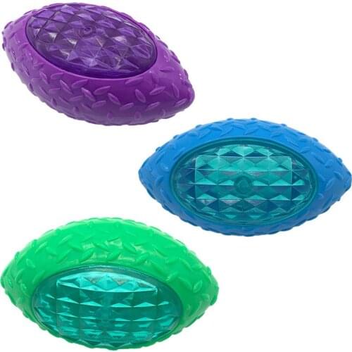 H051 Dog Puppy Rubber Football Shape LED Light Sound Bouncy Ball Tooth Cleaning Chew Molar Interactive Training Toys