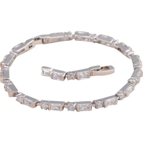 ROLILASON easy chic design rectangle white crystal zircon silver chain Bracelets gift for women fashion jewelry TBS778