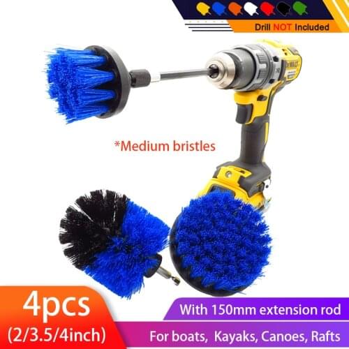 4pcs/set Drill Power Scrub Clean Brush Boat Cleaning Supplies with Extension for Gel Coat, Wood, Painted - Hull and Deck