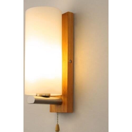 Nordic wood wall lamp living room hallway bedroom den creative led Chinese small bedside lamp wall lamp with switch