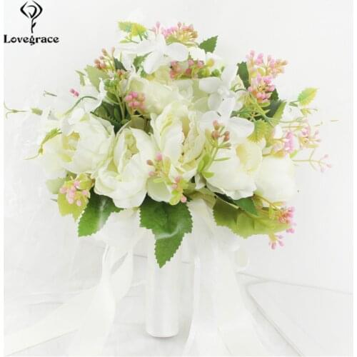 Wedding Bridal Bouquet Peony Flowers Bridesmaid Accessories Brides Bouquet Silk Roses Artificial Party Home Marriage Decoration