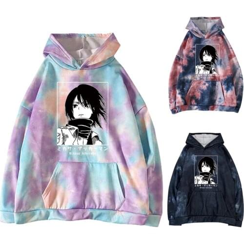 Tie-dye Hoodie Attack on Titan Hoodie Anime Mikasa Ackerman Printed Long Sleeve Sweatshirt Casual Hoodie Clothes Harajuku