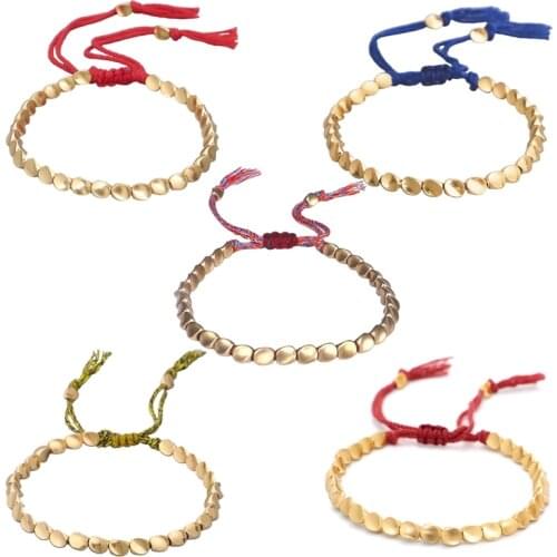 Handmade Tibetan Buddhist Creative Copper Beads Red Colorful Rope Bracelet For Women Men Handmade Lucky Knots Thread Bracelets
