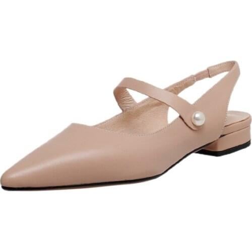 Womens genuine leather thick sandals slingback elegant ladies summer dress pumps metal buckle fashion shoes for women