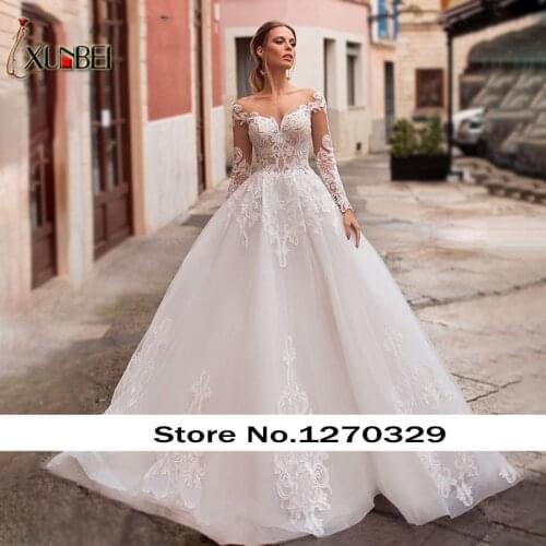 Vestido De Noiva Long Wedding Dresses Long Sleeve Illusion A-Line Appliques Elegant Sweetheart Bride Gowns Customized Mariage