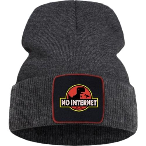 No Internet Dinosaur Knitted Cap Unisex Casual Flexible Hats Outdoor Skullies Hedging Hat Warm Cotton Winter Ski Beanie Caps