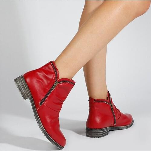 Women Boots 2020 Leather Ankle Boots Flat Shoes Autumn Winter Snow Boots Platform Zipper women Boots Ladies Shoes