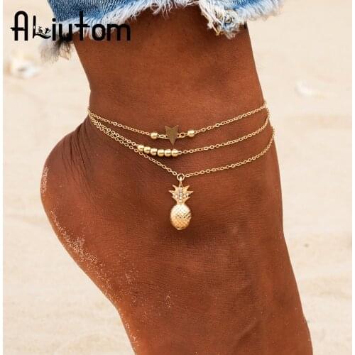 3 Pcs/Set Boho Multilayer Star Pineapple Beads Chain Pendant Anklet Women Creative Crystal Chain Anklet Set Fashion Jewelry Gift