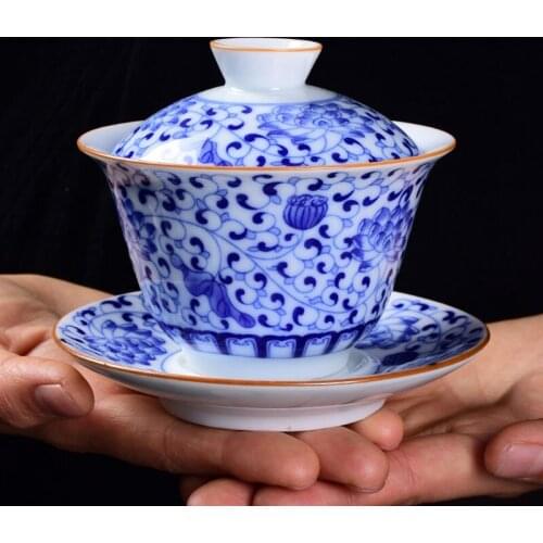 210ml Exquisite Enamel Ceramic Gaiwan Travel Tea Cup Handmade Tea Tureen Bowl Chinese Household Teaware Accessories Drinkware