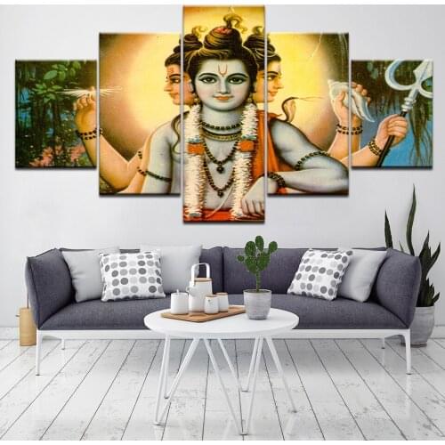 5 Pcs Frame HD Print Hindu God Lord Parvati Shiva Picture Wall Art Canvas Room Decor Poster Canvas Modern Oil Painting Artwork