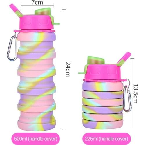 500ML Portable Retractable Silicone Bottle Folding Water Bottle Outdoor Travel Drinking Cup with Carabiner Collapsible Cup