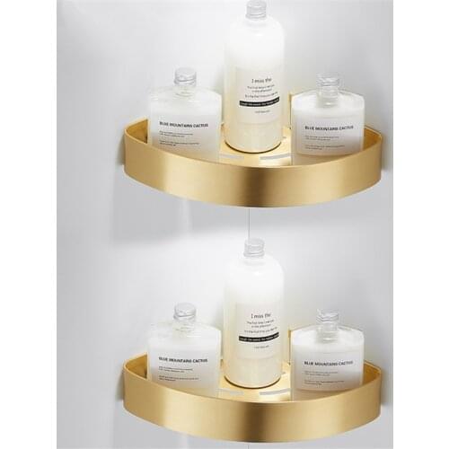 Aluminum Bathroom Corner Shelves Brushed Gold Wall Mounted Soap Dish Bath Shower Shelf Bath Shampoo Holder Basket Holder