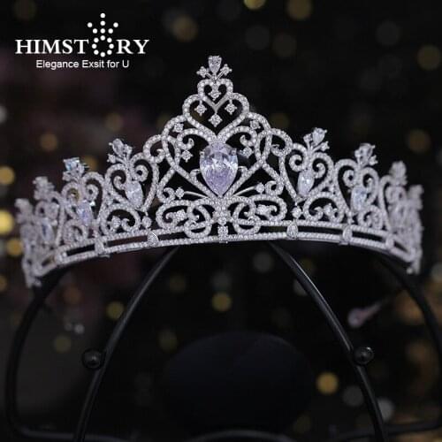 Himstory Wedding Crown Tiaras Vintage Ethnic Bridal Headpiece CZ Luxury Bridal Party Hair Accessories