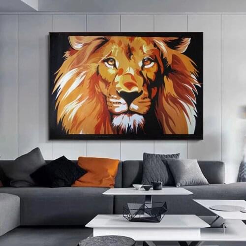 Banksy Style Large Pop Art Canvas Painting Abstract Lion Prints and Posters Wall Art Picture for Living Room Home Decor Unframed