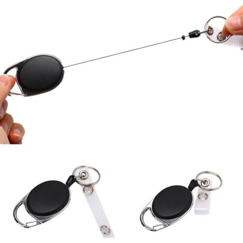 Black Wire Rope Keychain Badge Reel Retractable Recoil Anti Lost Yoyo Ski Pass ID Card Holder Key Ring Keyring Steel Cord