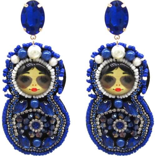Brincos Cartoon Blue Earrings Statement Trend Crystal Fashion Drop Earrings Handmade Earrings Jewelry for Women 2021