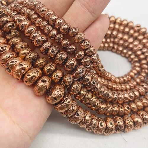 Red Bronze Lava Natural Stone 6-10MM Flat Round Rose Copper Hematite Loose Beads For Jewelry Necklace Bracelets Making DIY