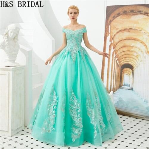 H&S BRIDAL Ice Blue Quinceanera Dresses Sweet 16 off shoulder Appliques Cheap vestidos de 15 años suknia balowa Ball Gown Prom