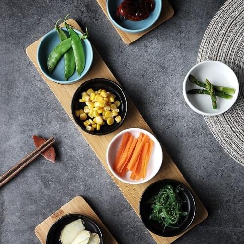MUZITY Ceramic Snack Dish Porcelain Small Size Sauce Dishes with Wooden Tray