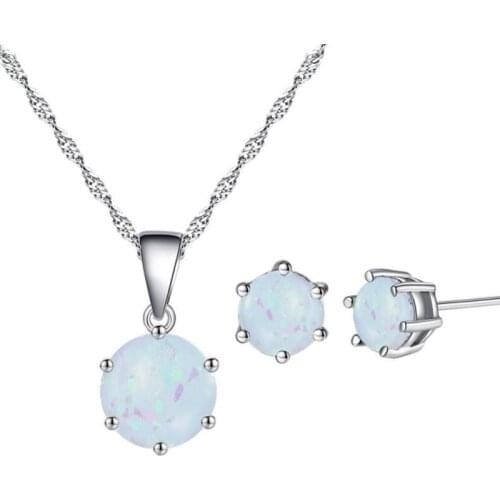 KOFSAC Fashion 925 Silver Jewelry Set Minimalism Six-claw Colored Crystal Stone Necklaces Earrings Sets For Women Jewelry Gifts