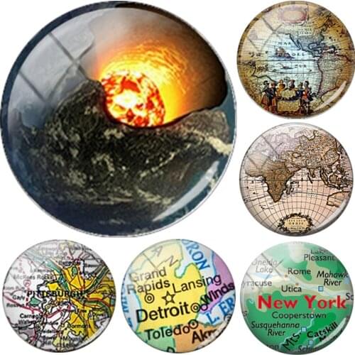 Map of New York Africa Round Shape Glass Cabochon Charms 12-20mm Diy Accessories Cameo Pendant Settings Jewelry Findings