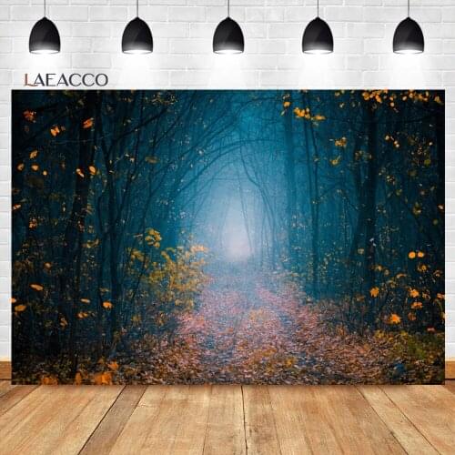 Laeacco Autumn Photographic Backdrops Natural Scenery Golden Trees Leaves Path Baby Portrait Customized Photographic Background