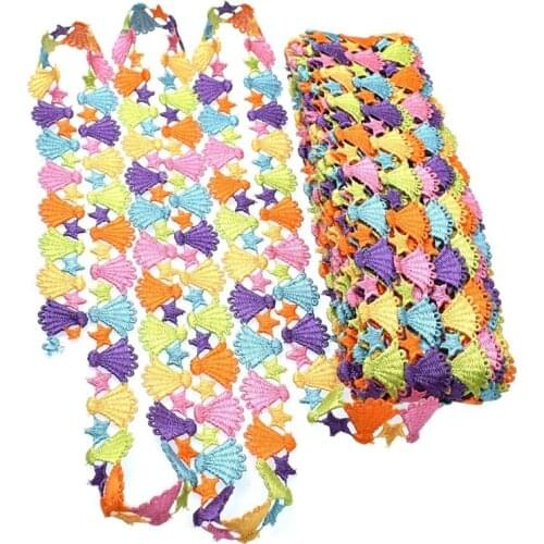 LBER 15 Yards Colorful Sector Fabric Embroidery Polyester DIY Lace Applique Sewing Craft Lace Edge Trim Ribbon