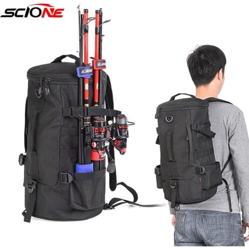 Multifunction Fishing Bags Cylindrical Fishing Rod Reel Bag Backpack Fish Bag Luxury Outdoor Tackle 23L 1000D Polyester XA64G