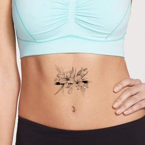 Fashion Women Temporary Tattoo Sticker Sketch Flower Tattoo Transfer Lily Design Tatto Girl Arm Belly Body Art Sexy Fake Tatoo