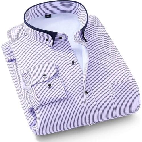 Autumn Winter 8XL Casual Mens Striped Shirts Dress Cotton Warm WithThick Velvet Men Blouse Long Sleeve Shirt Male Shirt Camisa