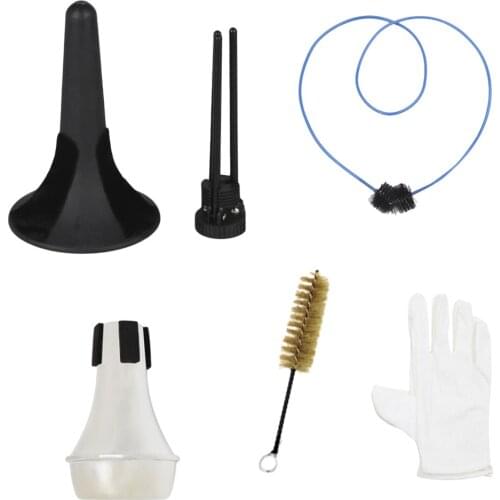 6 In 1 Trumpet Maintenance Cleaning Tool Kit Trumpet Stand 2pcs Brushes +Mute+Gloves Set