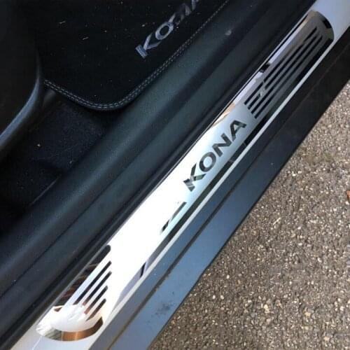 Car Door Sill Scuff Plate for Hyundai KONA/KAUAI 2018 Stainless Steel Door Sill Protector Sticker for New Kona Kauai