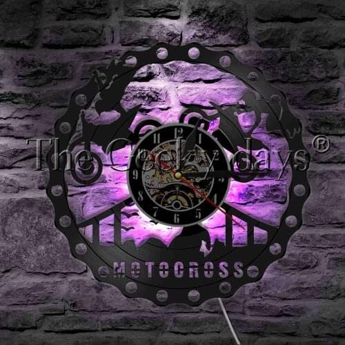 Motocross Motorcycle Silhouette Wall Light Designed Lamp Rider Racing Trick Show Motorbike Decor Vinyl Record Wall Clock