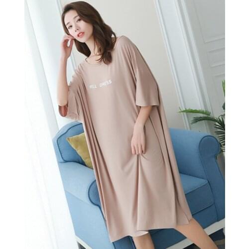 Loose Nightdress Women Nightgowns Summer Modal Sleepwear Pink/Black Casual Night Dresses Short Sleeve Sleeping Dresses Women