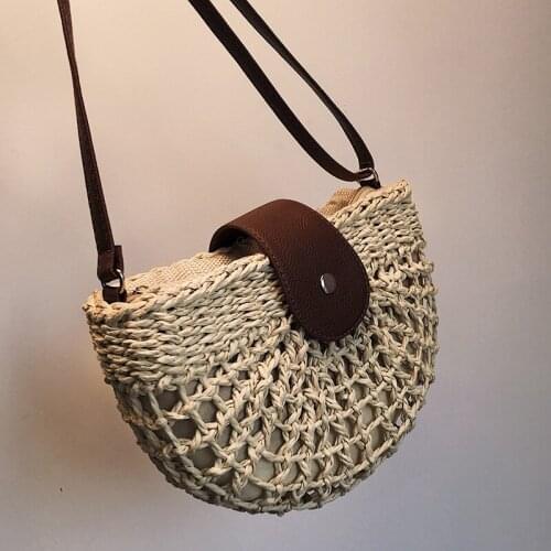 New Fashion Half Round Rattan Women Shoulder Bags Wicker Woven Lady Crossbody Bag Summer Beach Straw Bags Lady Small Purse 2021