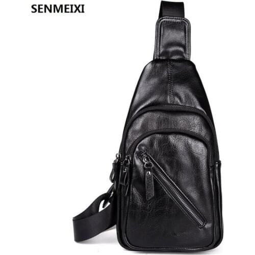 SENMEIXI 2021 New Leather chest bag for men casual messenger bags fashion mens chest pack large capacity Business bags