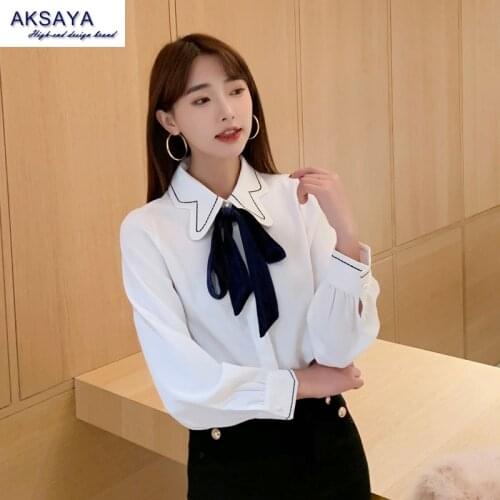 Spring Autumn New Original Design Fashion Women Slim Shirt Long Sleeve Womens Blouse Classic Vintage Ladies Warm Shirt Bow