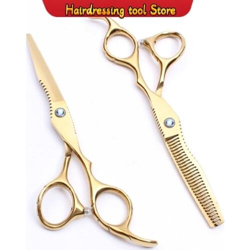 6" 17.5cm Engraving Logo Gold Color Thinning Scissors Cutting Shears Salon Styling Tool Professional Hairdressing Scissors C1011