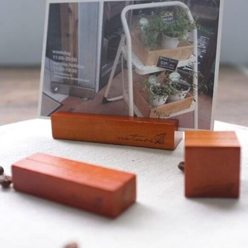 Korea Stationery Wholesale Retro Original Wooden Message Holders Stands Notes Block Photo Card Message Folders Desks