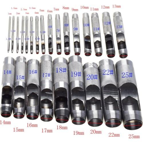 25 Size Pick Leather Tools Leather Punch Leathercraft Hole Craft Set Hollow Puncher Belt Punch 1.0mm-25mm for Clothing Canvas