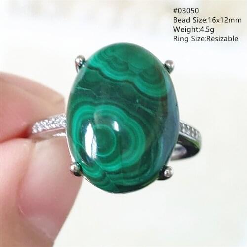 Genuine Natural Malachite Chrysocolla Adjustable Ring Woman Men 925 Sterling Silver 14x10mm Crystal Ring Fashion AAAAA