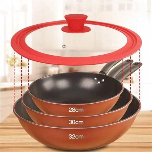 Frying Pan with Lids 28-30-32cm Glass Lid Wok Pan Lids Cover for Frying Pan Covers Glass Round Pan Lid Silicone Glass Pan Covers