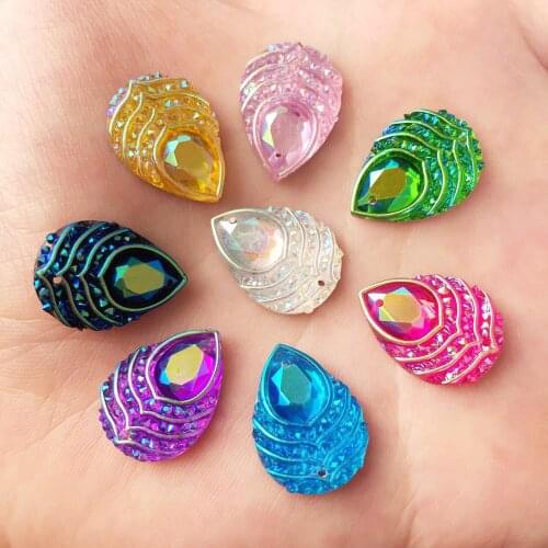 60PCS AB Resin 13*18mm Drop Phoenix Eye Crystal Flatback Rhinestone Wedding 2 Hole Applique Craft DIY scrapbook Ornament SR26*2