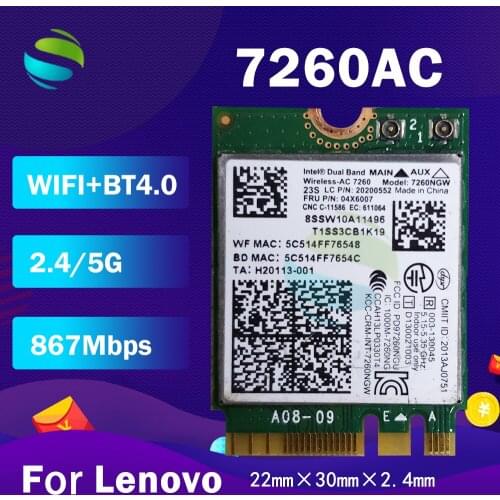 Wifi Card foDual Band Wireless-AC 7260 7260NGW 7260AC 04W3806 04W6059 04W3844 NGFF BT4.0+867M Wlan Card for IBM T440 T440S X240S