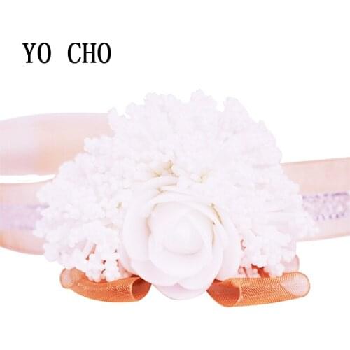YO CHO Delicate Wedding Decor 6 Colors Rose Silk Ribbon Wrist Flower Bridesmaid Sisters Hand Flowers For Wedding Party Prom