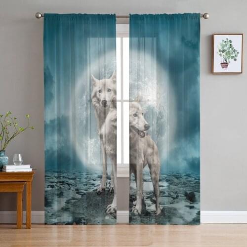 Full Moon Wolf Animal Window Curtains Bedroom Modern Drape Sheer Tulle Valances Living Room Kitchen Voile Curtain