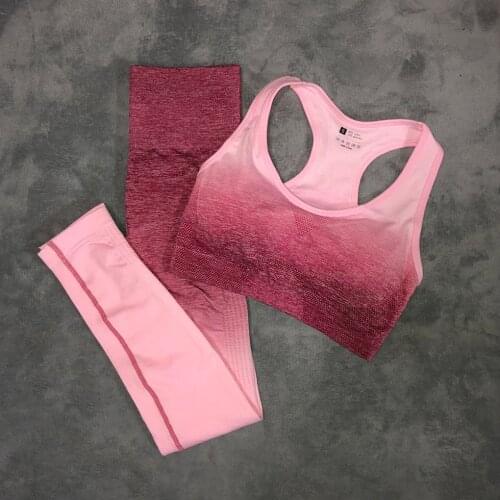 Womens Yoga Set Gym Clothing Ombre Seamless Leggings+Sports Bra Workout Sports Suit Women Energy Fitness Sportswear Active Wear