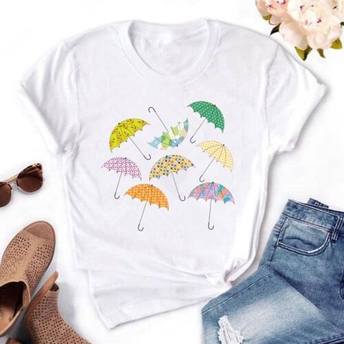 Womens Oversized t-shirt Colorful umbrella Graphic Print Ladies T shirt Summer Casual 5 colors Lady Tops Tee